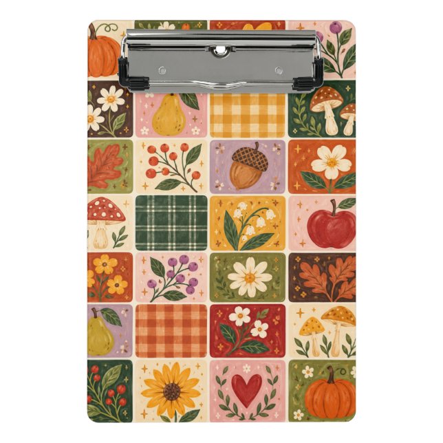 Autumn Harvest Floral Patchwork Pattern – Rustic F Mini Clipboard (Front)
