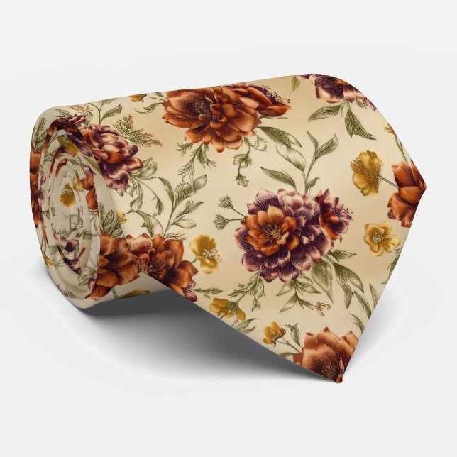 Autumn Harvest Floral Pattern Tie (Rolled)