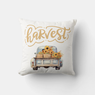 Autumn Harvest Floral,Pumpkins Vintage Truck  Cushion