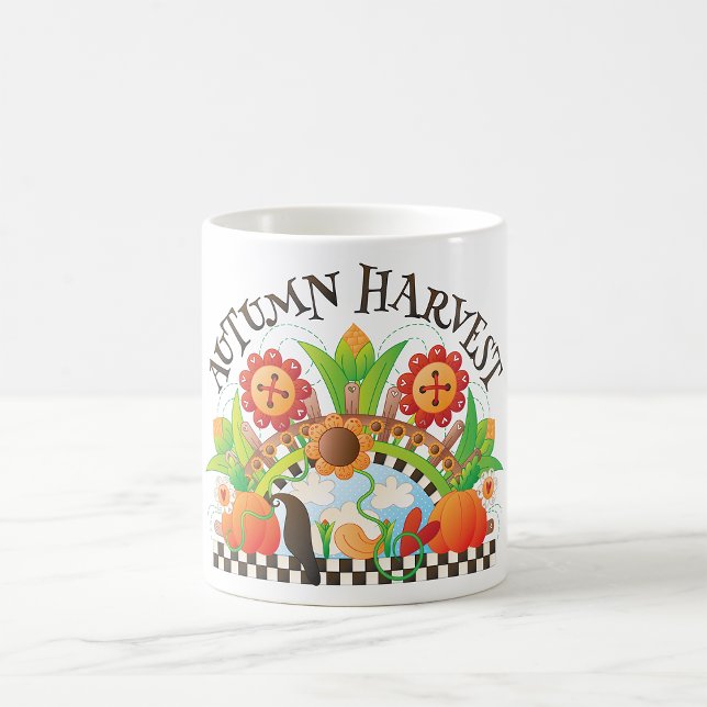 Autumn Harvest Folk Art Pumpkin and Sunflower Fall Coffee Mug (Creator Uploaded)