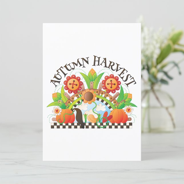 Autumn Harvest Folk Art Pumpkin and Sunflower Fall Invitation (Creator Uploaded)