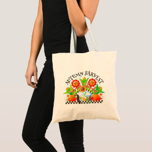Autumn Harvest Folk Art Pumpkin and Sunflower Fall Tote Bag
