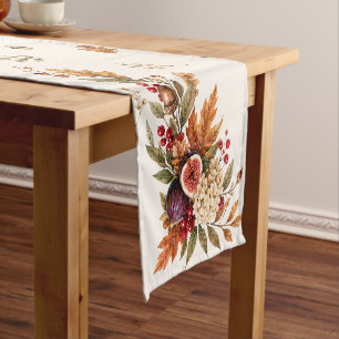 Autumn Harvest Fruit Botanical Watercolor Short Table Runner