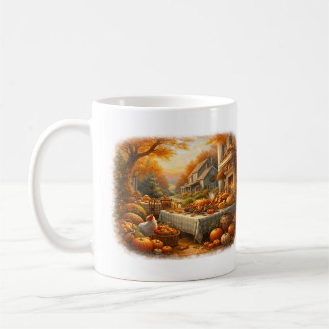 Autumn Harvest Gathering Farmhouse Thanksgiving Coffee Mug (Left)