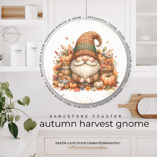 Autumn Harvest Gnome Sandstone Coaster