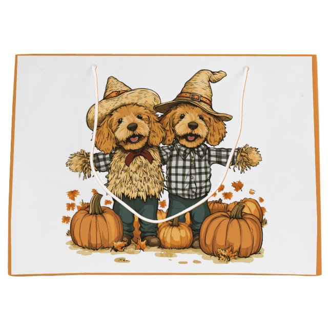 Autumn Harvest Goldendoodle Dogs Large Gift Bag (Front)