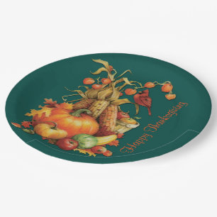 Autumn Harvest Happy Thanksgiving Green Plates