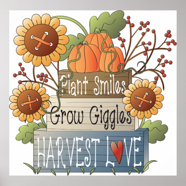 Autumn Harvest Love Sunflowers and Pumpkins Poster (Front)