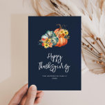 autumn harvest navy blue thanksgiving holiday card<br><div class="desc">Express your gratitude this holiday season with our beautiful Thanksgiving greeting card. Featuring a warm and heartfelt message, this card is the perfect way to let your loved ones know how much you appreciate them. With a floral watercolor beautiful pumpkin design. Let them know that they are always in your...</div>