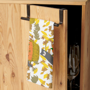 Autumn Harvest Owl & Pumpkin Kitchen Towel