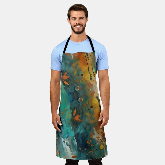 Autumn Harvest Paint Abstract Teal Rust Gold  Apron (Worn)