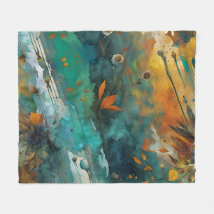Autumn harvest paint Teal Rust Gold Abstract Fleece Blanket