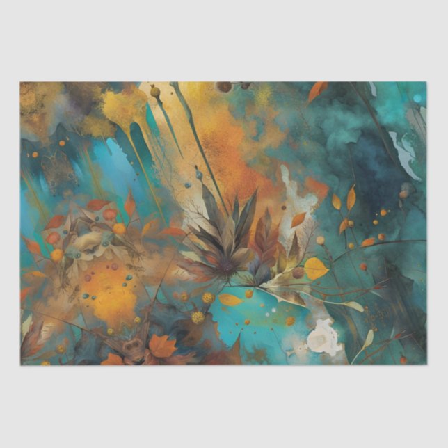 Autumn harvest paint Teal Rust Gold Abstract Tissue Paper (Front)
