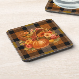 Autumn Harvest Plaid And Cornucopia  Coaster