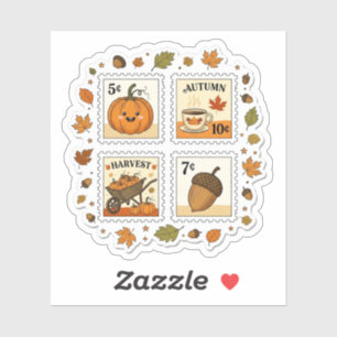 Autumn Harvest Postage Stamp Sticker – Cozy Pumpki