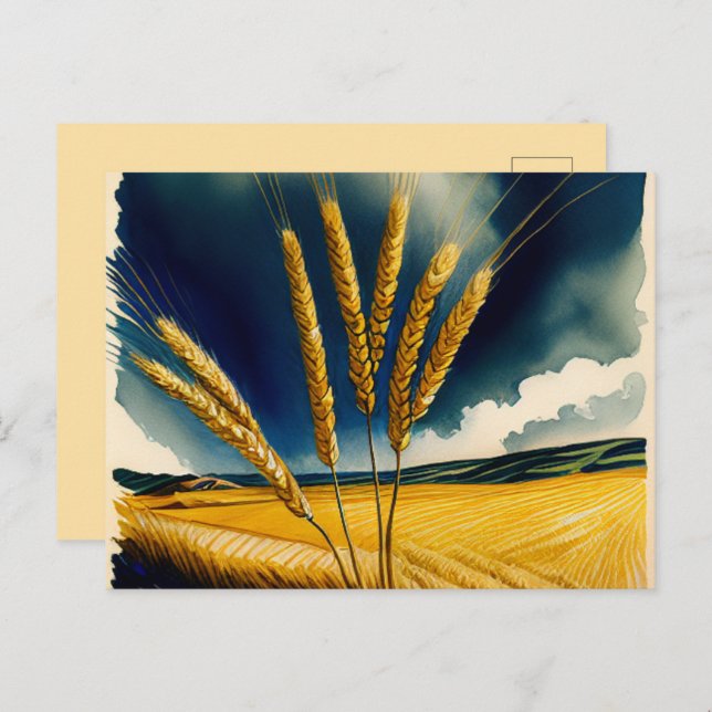 Autumn Harvest Prairie Gold Holiday Postcard (Front/Back)