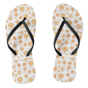 Autumn Harvest Pumpkin and Leaf Pastel Pattern Thongs