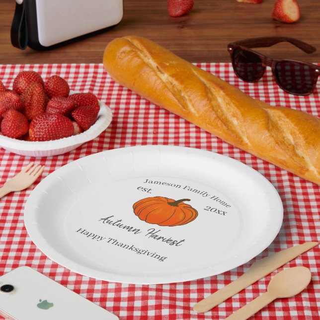 Autumn Harvest Pumpkin Family Thanksgiving    Paper Plate (Picnic)