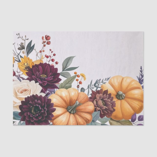 Autumn Harvest Pumpkin Floral Decoupage  Tissue Paper (Front)