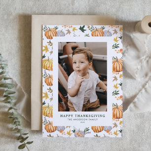 Autumn Harvest Pumpkin Happy Thanksgiving Photo Holiday Card