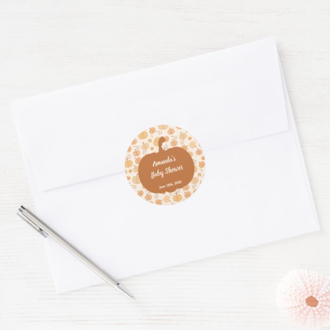 Autumn Harvest Pumpkin Pastel Baby Shower 2 Classic Round Sticker (Envelope)