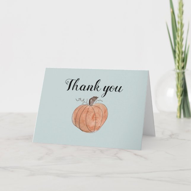 Autumn Harvest Pumpkin Peach Painting Thank You Card (Front)