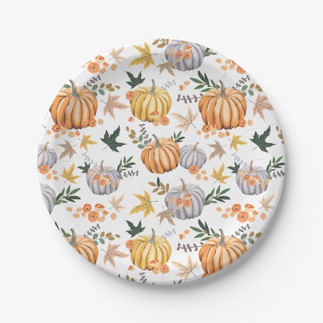 Autumn Harvest Pumpkin Thanksgiving Pattern  Paper Plate (Front)