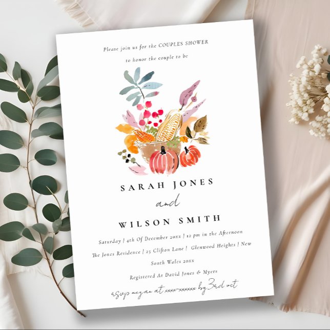 Autumn Harvest Pumpkin Watercolor Couples Shower Invitation (Creator Uploaded)
