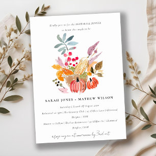 Autumn Harvest Pumpkin Watercolor Rehearsal Dinner Invitation