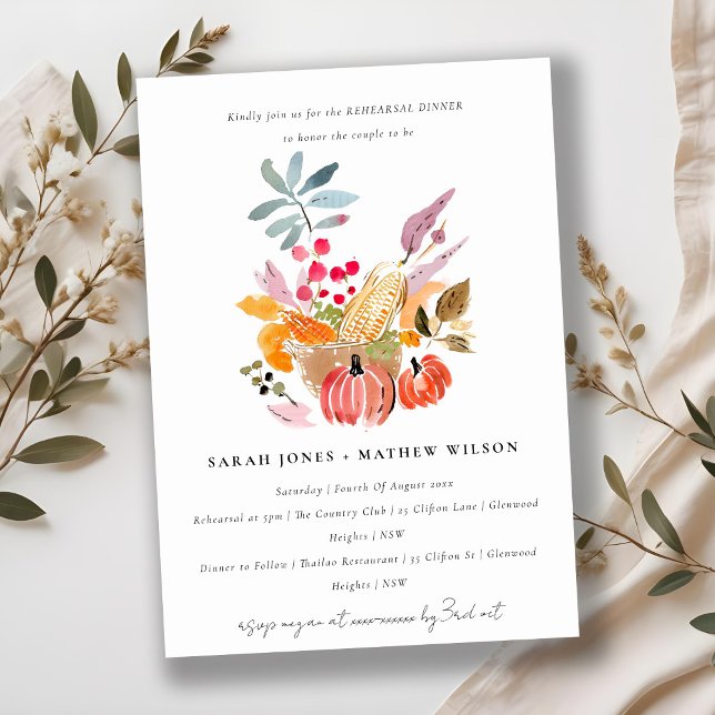 Autumn Harvest Pumpkin Watercolor Rehearsal Dinner Invitation (Creator Uploaded)
