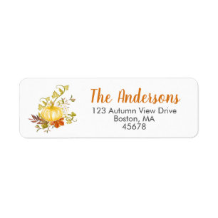 Autumn Harvest Pumpkin Watercolor Return Address Return Address Label