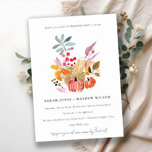 Autumn Harvest Pumpkin Watercolor Weekend Party Invitation