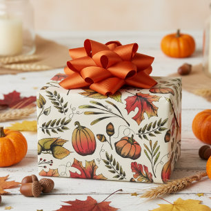 Autumn Harvest Pumpkins, Acorns & Fall Leaves Wrapping Paper