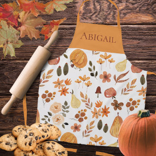 Autumn Harvest Pumpkins and Foliage Personalised Apron