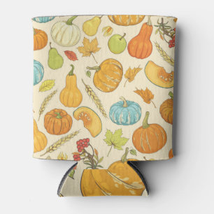 Autumn Harvest: Pumpkins and Leaves Pattern Can Cooler