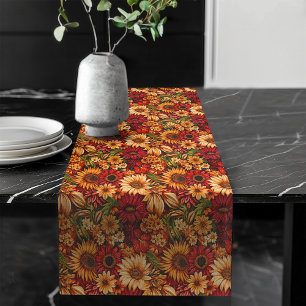 Autumn Harvest Pumpkins & Blooms Table Runner
