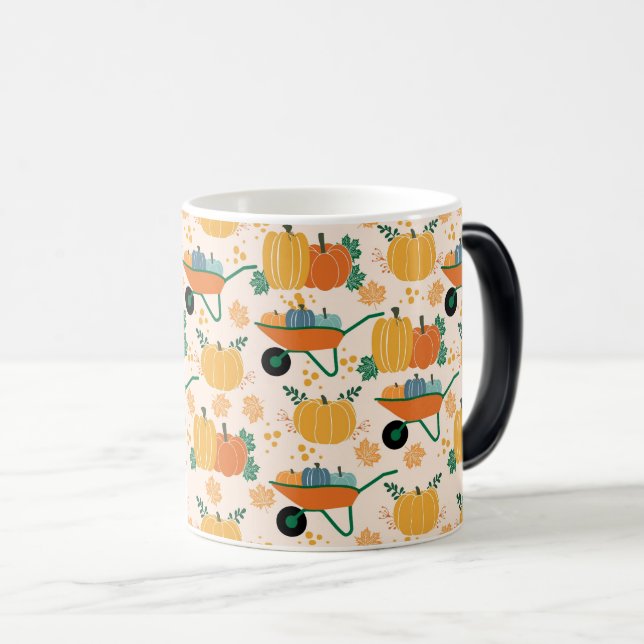 Autumn Harvest – Pumpkins in a Wheelbarrow Magic Mug (Front Right)