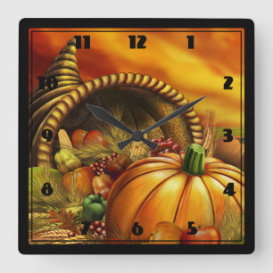 Autumn Harvest Square Wall Clock