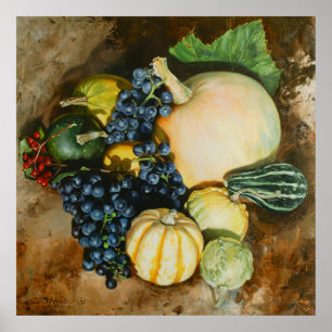 Autumn Harvest Still Life with Pumpkins, Gourds Poster