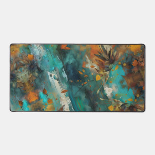 Autumn Harvest Teal Rust Gold Abstract Desk Mat