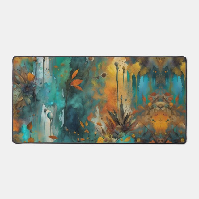 Autumn Harvest Teal Rust Gold Abstract Desk Mat (Front)