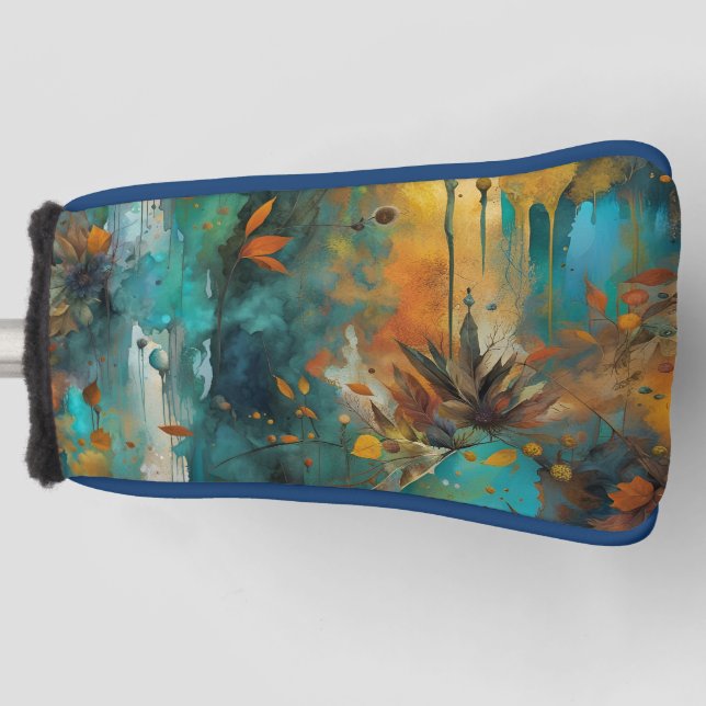 Autumn Harvest Teal Rust Gold Abstract Golf Head Cover (Front)