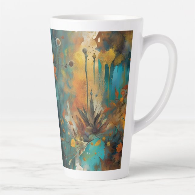Autumn Harvest Teal Rust Gold Abstract Latte Mug (Right)