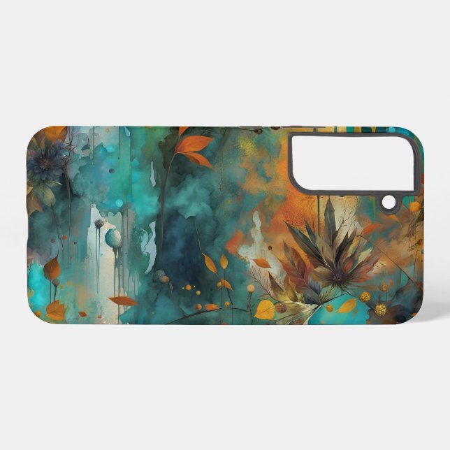 Autumn Harvest Teal Rust Gold Abstract Samsung Galaxy S22+ Case (Back Horizontal)