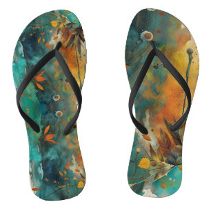Autumn Harvest Teal Rust Gold Abstract Thongs