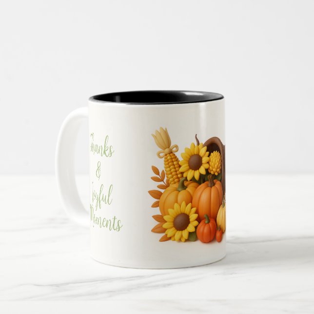 Autumn Harvest – Thanks & Joyful Moments Two-Tone Coffee Mug (Front Left)