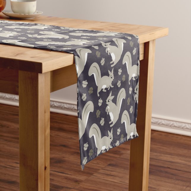Autumn Harvest Thanksgiving Gray Squirrels Short Table Runner (In Situ)