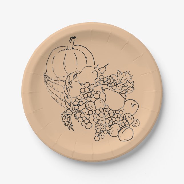 Autumn Harvest Thanksgiving Peach Paper Plate (Front)