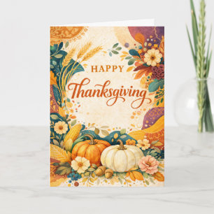 Autumn Harvest Thanksgiving Pumpkin Illustration Card