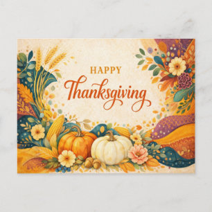 Autumn Harvest Thanksgiving Pumpkin Illustration Holiday Postcard